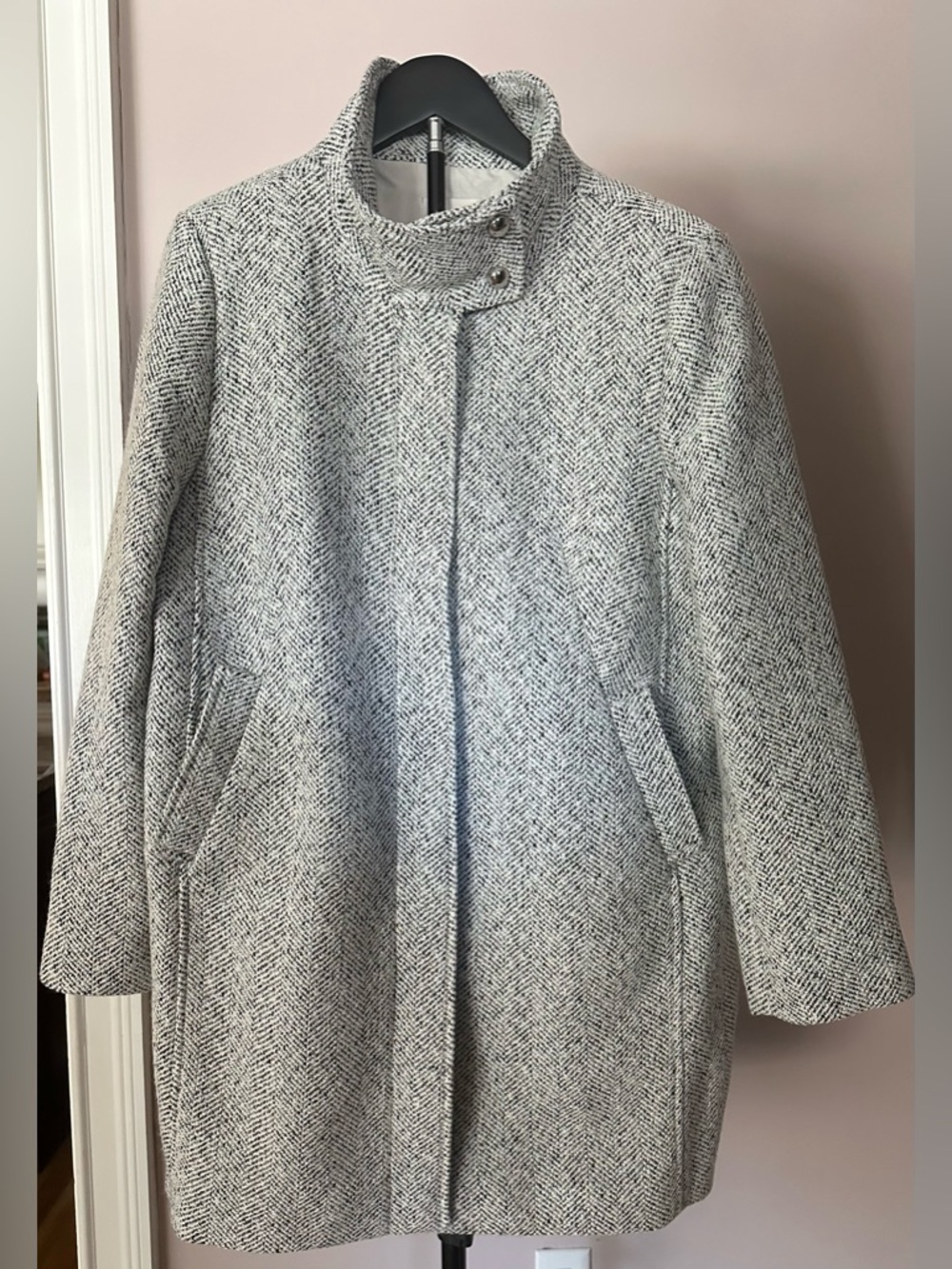 LOFT Light Gray Herringbone Pea Coat